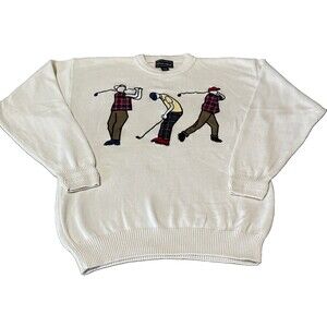 Preswick & Moore Vintage Cotton Golf Sweater  Mens Large Ivory Stitched Design